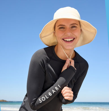 Wide Brim Beach Hat reduces skin ageing from sun exposure